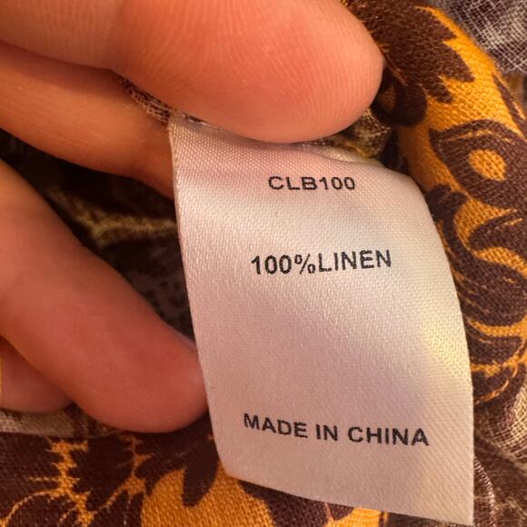 Christy Lynn Stephanie Wrap Top Brown Linen Ruffled Tie Belt Short Sleeve Sz M - Picture 8 of 10